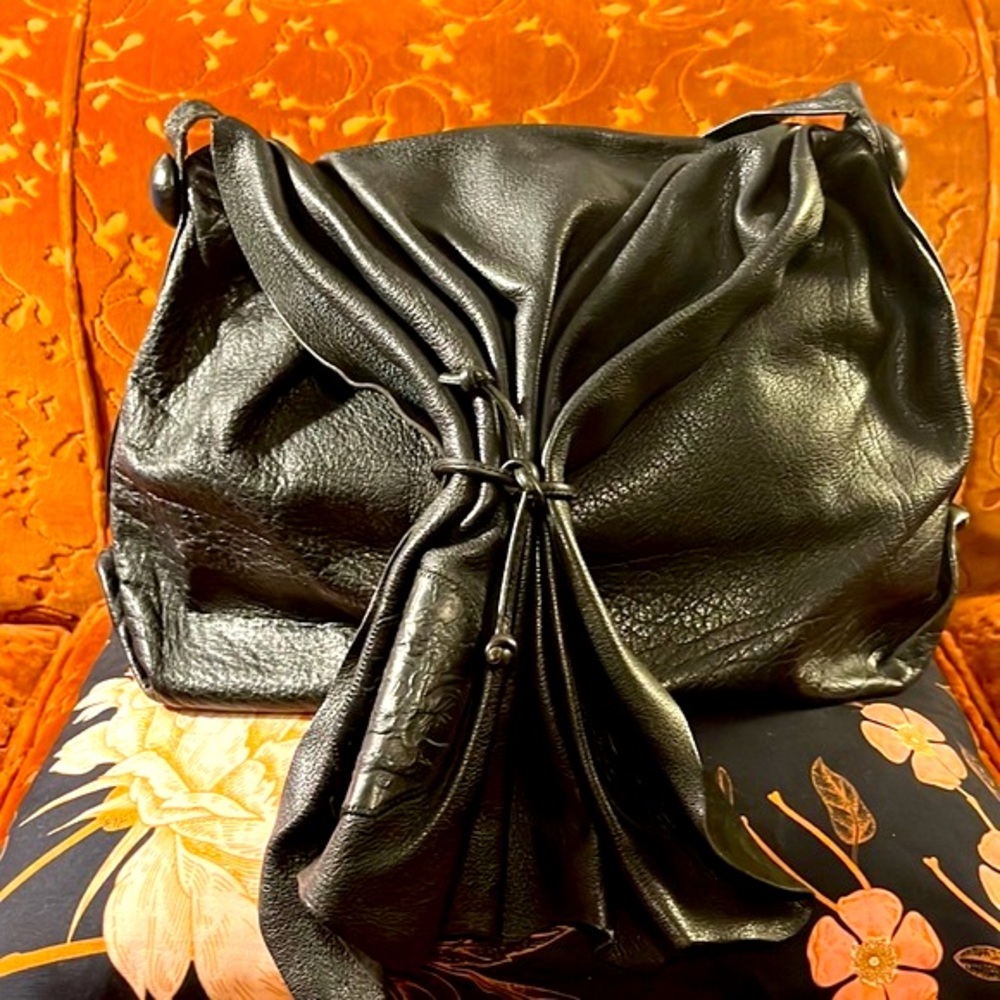Vintage Carlos Falchi Black Leather Shoulder Bag